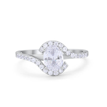 Oval Engagement Bridal Ring Round Simulated CZ 925 Sterling Silver